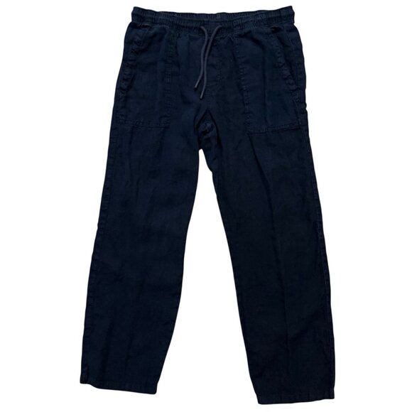 Zara Pants Mens Size L Lounge Linen Drawstring Pockets Relaxed Fit Navy Blue - Picture 1 of 5
